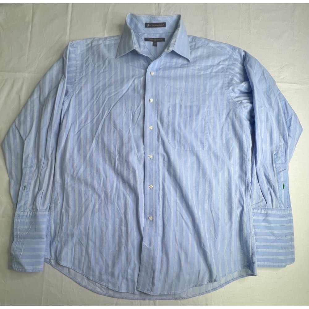 Tommy Hilfiger Mens‎ Dress Shirt Blue Striped Lifetime Collar Long Sleeve